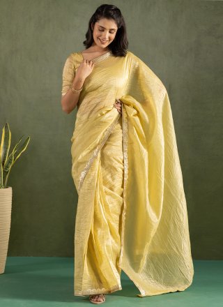 Chiffon Trendy Saree In Yellow Color
