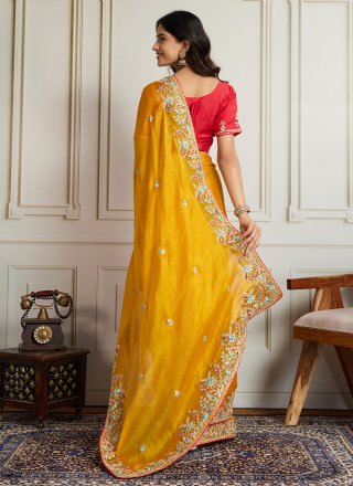 Chiffon Trendy Saree In Yellow Colour
