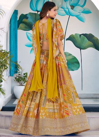 Chinon A - Line Lehenga Choli In Mustard Colour