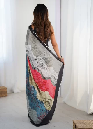 Chinon Contemporary Saree In Multi Colour