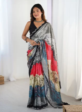 Chinon Contemporary Saree In Multi Colour