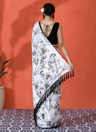Chinon Contemporary Sari In Off White Color