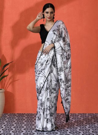 Chinon Contemporary Sari In Off White Color