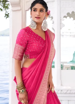 Chinon Designer Saree In Pink