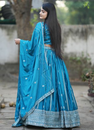 Chinon Lehenga Choli In Firozi Color