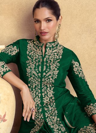 Chinon Palazzo Salwar Suit In Green
