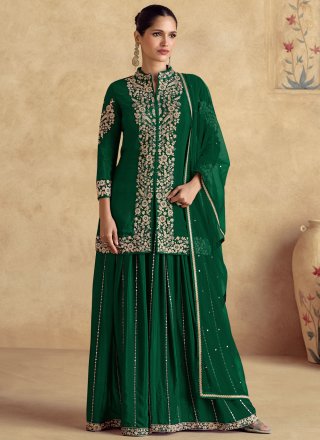 Chinon Palazzo Salwar Suit In Green
