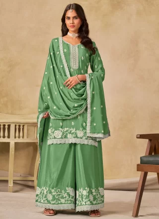 Chinon Palazzo Salwar Suit In Green