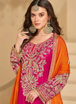 Chinon Palazzo Salwar Suit In Rani