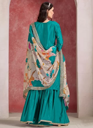 Chinon Palazzo Salwar Suit In Sea Green Colour