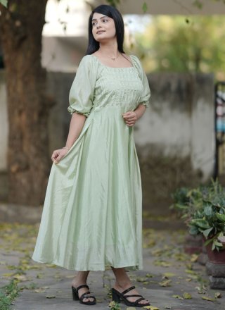Chinon Party Wear Kurti In Green Color