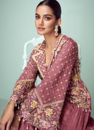Chinon Readymade Lehenga Choli In Pink and Rust Colour