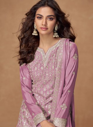 Chinon Readymade Salwar Suit with Embroidered and Zari Work