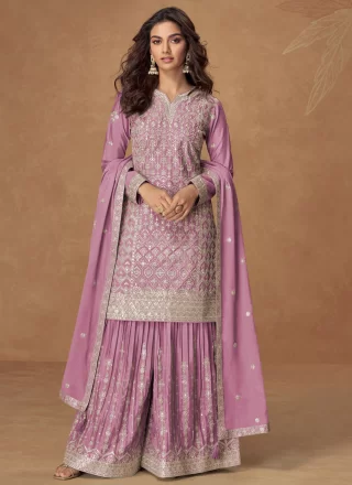 Chinon Readymade Salwar Suit with Embroidered and Zari Work