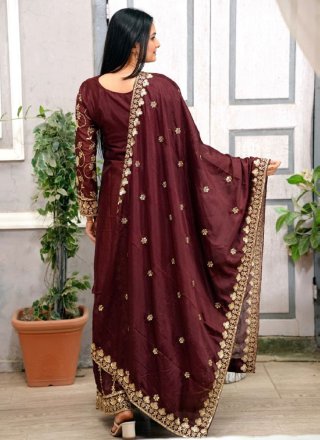 Chinon Readymade Salwar Suit with Embroidered, Sequins and Zari Work