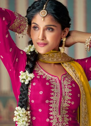 Chinon Readymade Salwar Suit with Embroidered, Stone and Zari Work