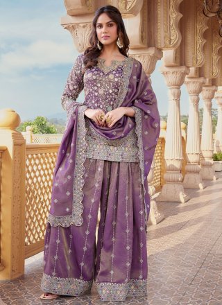Chinon Salwar Suit In Purple