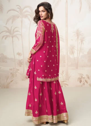 Chinon Salwar Suit In Rani Color