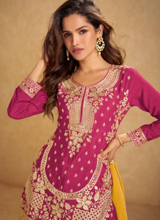 Chinon Salwar Suit In Rani Color