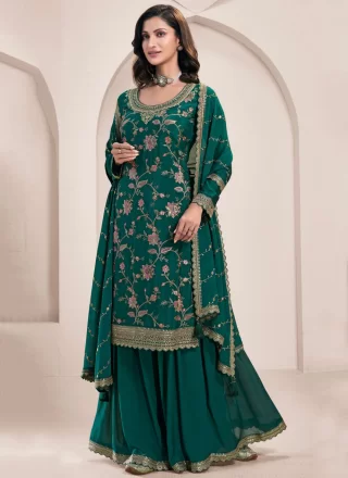 Chinon Salwar Suit In Teal
