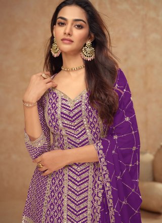 Chinon Salwar Suit In Violet Colour