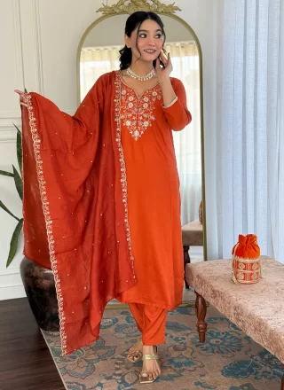 Chinon Salwar Suit with Embroidered Work