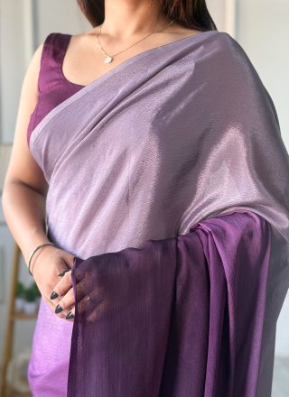 Chinon Trendy Saree In Lavender Color