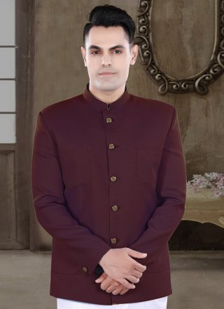 Classical Maroon Viscose Jodhpuri Suit