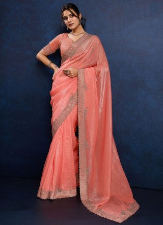 Classical Pink Silk Classic Saree with Cut Dana and Swarovski Work