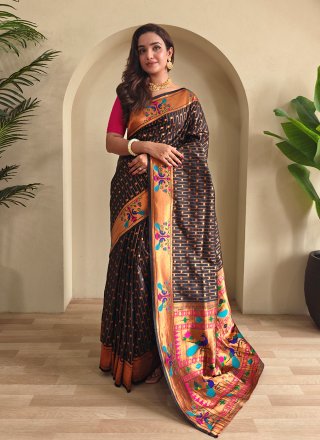 Classy Black Silk Classic Sari with Woven Work