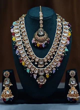 Classy Multi Colour Moti and Stone Work Jewellery Set