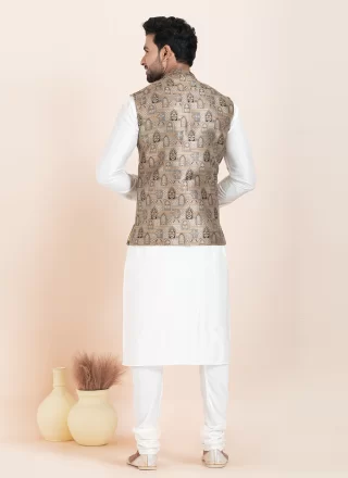 Competent Brown and White Banarasi Silk Kurta Payjama with Jacket
