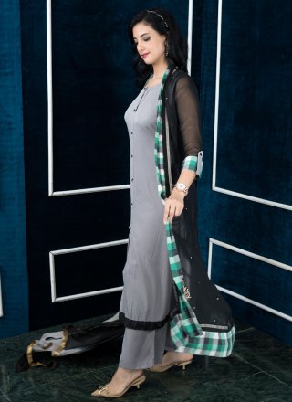Competent Grey Georgette Salwar Suit In Plain