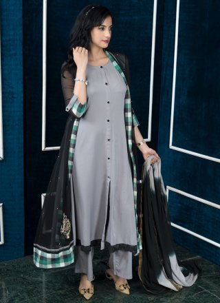 Competent Grey Georgette Salwar Suit In Plain