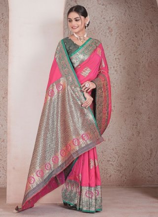 Congenial Pink Silk Classic Saree