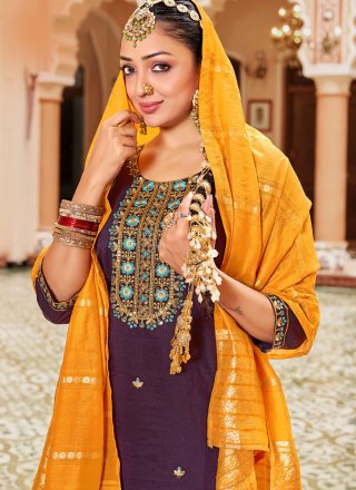 Congenial Purple Silk Salwar Suit