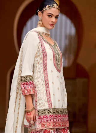Conspicuous White Chinon Salwar Suit