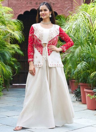 Cord, Embroidered and Thread Work Shimmer Palazzo Salwar Suit In Red for Party
