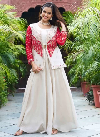 Cord, Embroidered and Thread Work Shimmer Palazzo Salwar Suit In Red for Party
