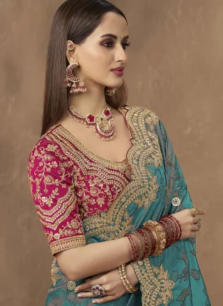 Cord, Embroidered, Sequins and Thread Work Silk Trendy Saree In Rama