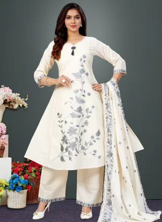 Cotton Anarkali Suit In White Colour