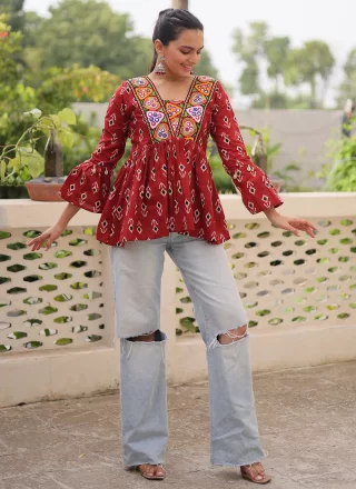Cotton Casual Kurti In Maroon Colour
