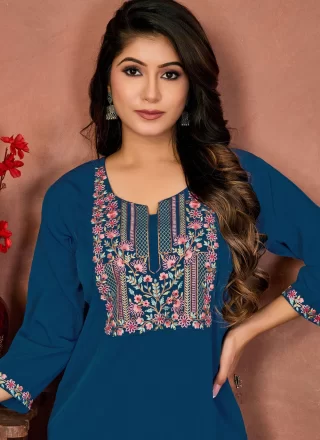 Cotton Casual Kurti In Teal Colour