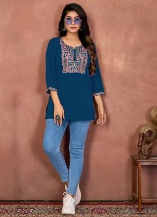 Cotton Casual Kurti In Teal Colour