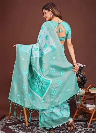 Cotton Classic Saree In Sea Green Color