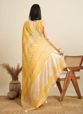 Cotton Classic Saree In Yellow Color