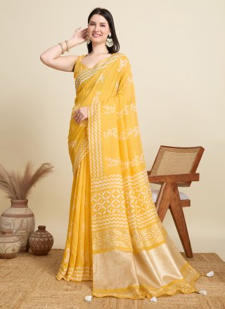 Cotton Classic Saree In Yellow Color