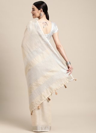 Cotton Classic Sari In Cream Color