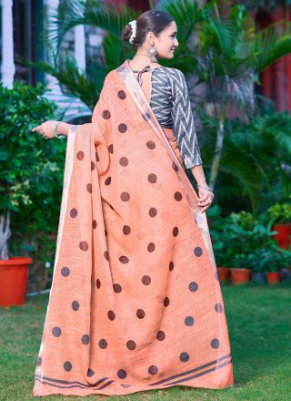Cotton Classic Sari In Peach Color