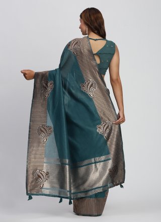 Cotton Classic Sari In Sea Green Color